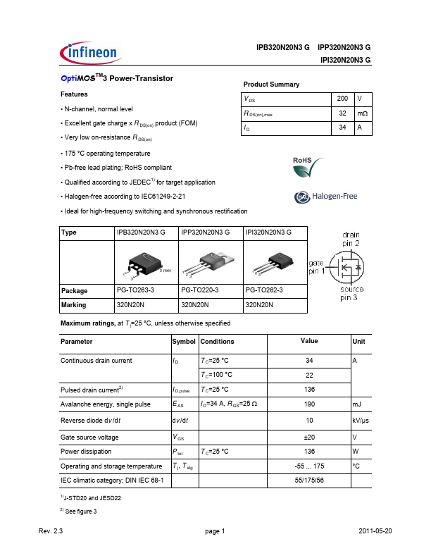 IPI320N20N3G Infineon