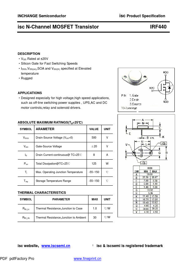 IRF440 Inchange Semiconductor