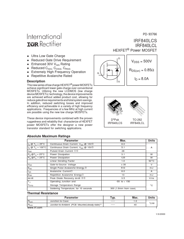 IRF840LCL International Rectifier