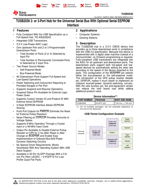 <?=TUSB2036?> डेटा पत्रक पीडीएफ