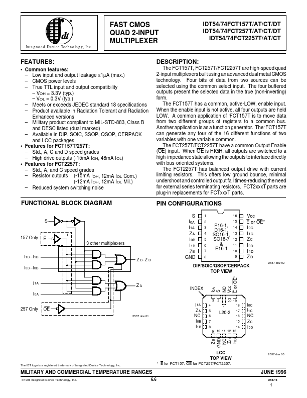 IDT74FCT257DT Integrated Device Tech