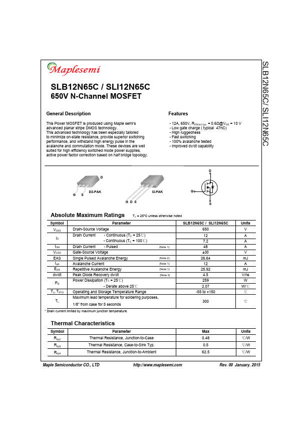 <?=SLB12N65C?> डेटा पत्रक पीडीएफ