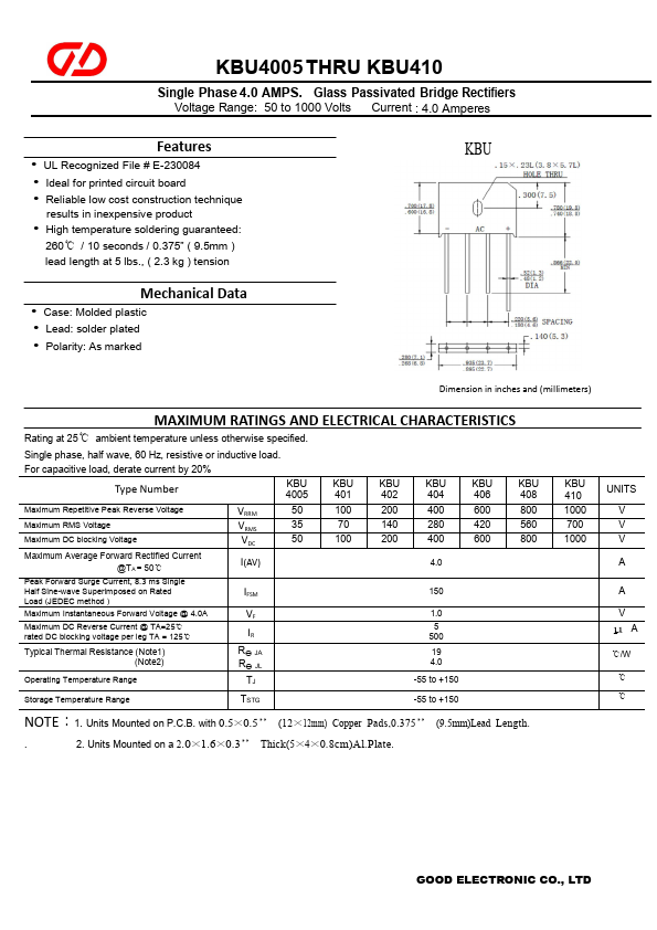 KBU4005 GOOD ELECTRONIC