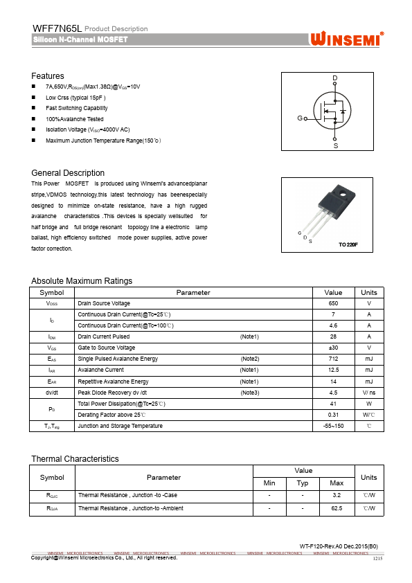 WFF7N65L Winsemi