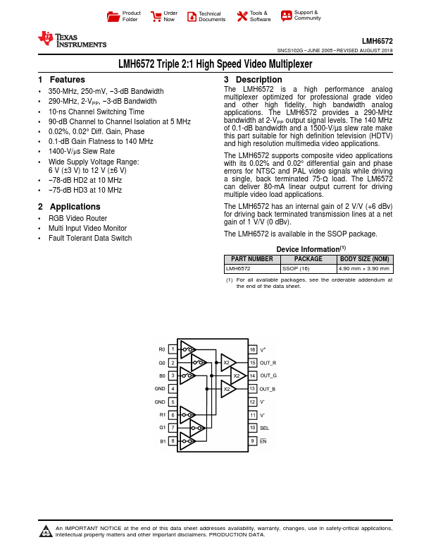 LMH6572 Texas Instruments