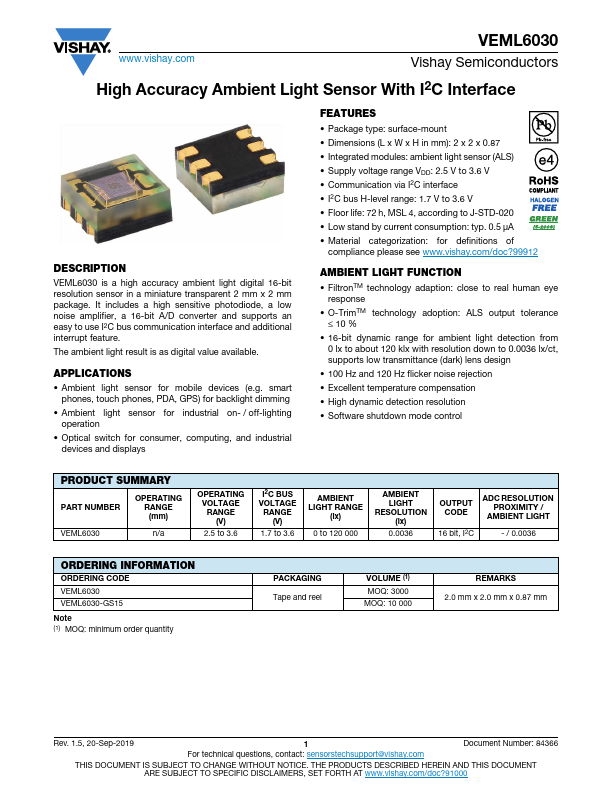 <?=VEML6030?> डेटा पत्रक पीडीएफ