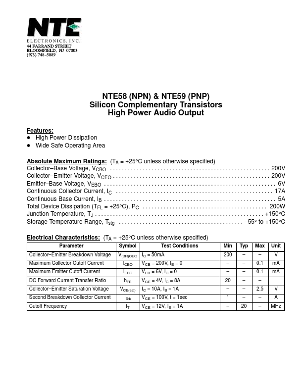 NTE58 NTE Electronics