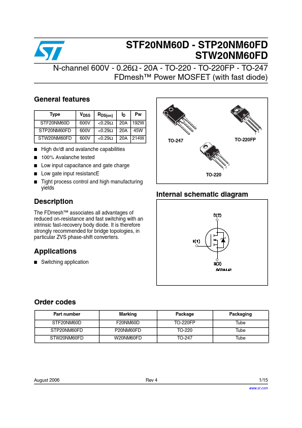 STW20NM60FD ST Microelectronics