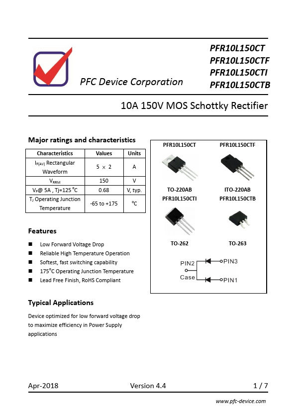 PFR10L150CTB PFC Device Corporation