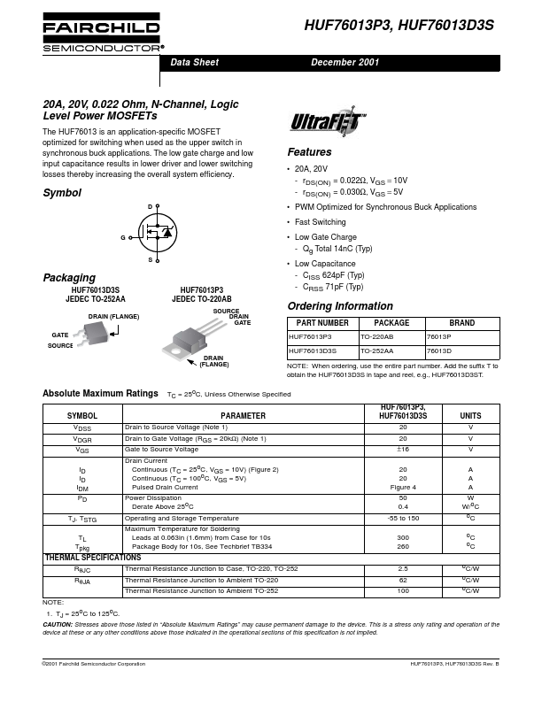 HUF76013P3 Fairchild Semiconductor