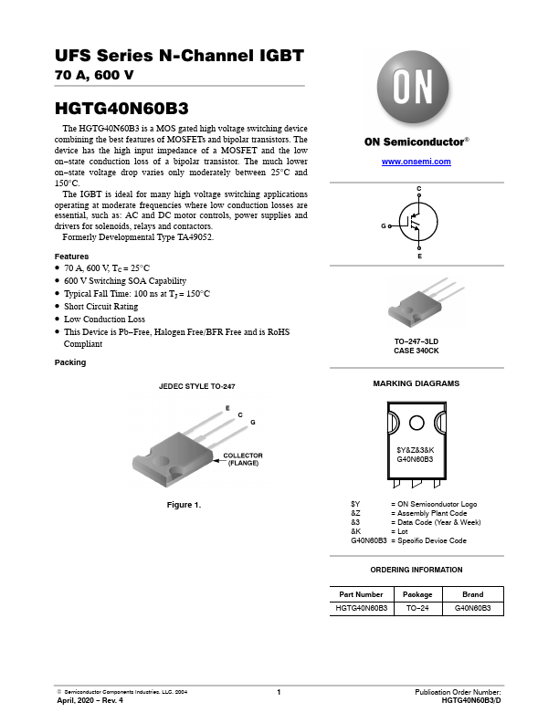 HGTG40N60B3 ON Semiconductor