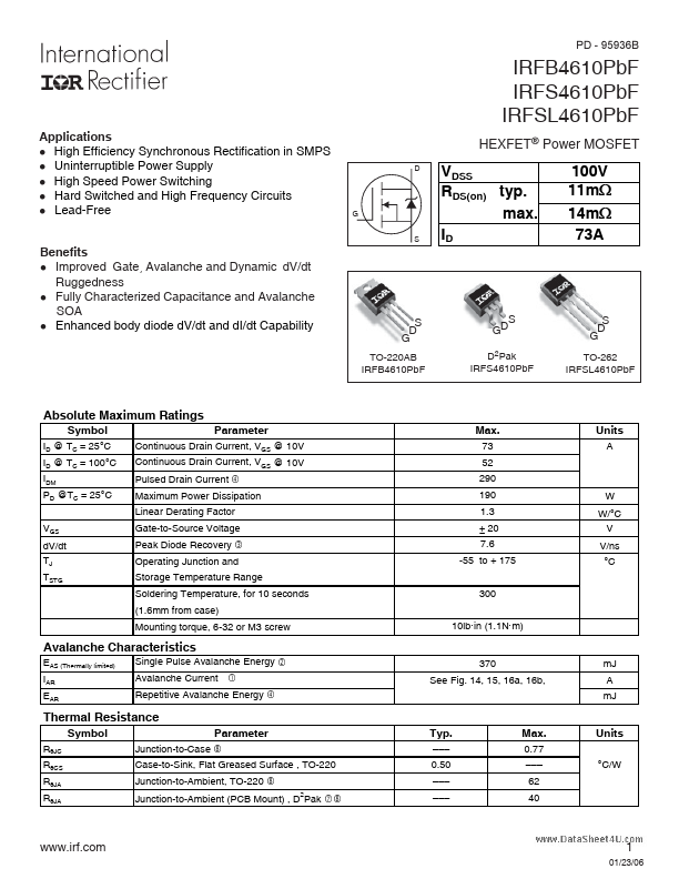 IRFSL4610PBF International Rectifier