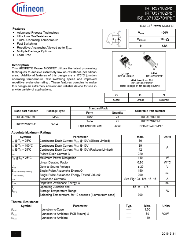 IRFU3710Z-701PbF Infineon