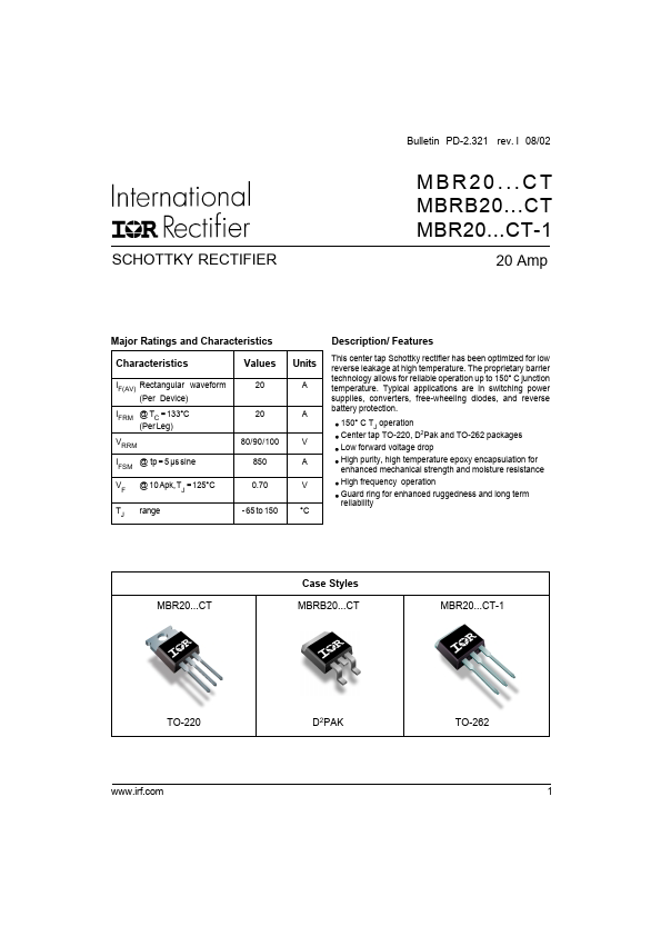 MBRB20080CT-1 International Rectifier
