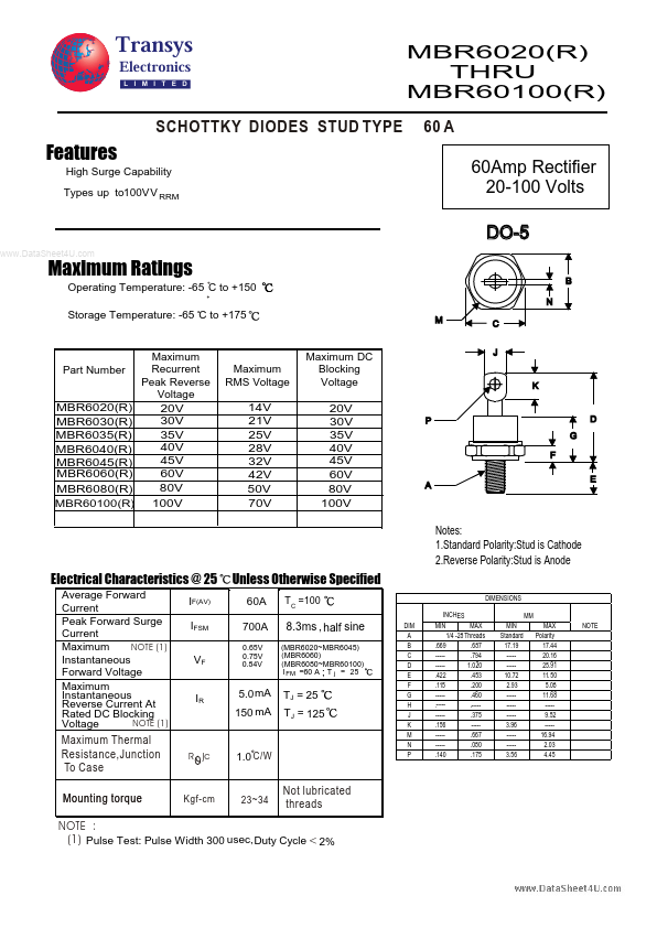 MBR6030 TRANSYS Electronics