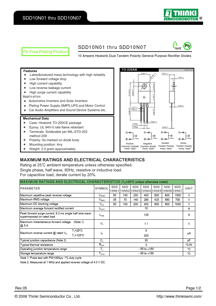 SDD10N05 Thinki Semiconductor