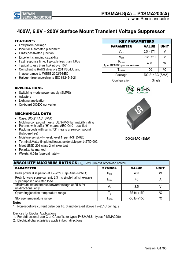 P4SMA200A Taiwan Semiconductor