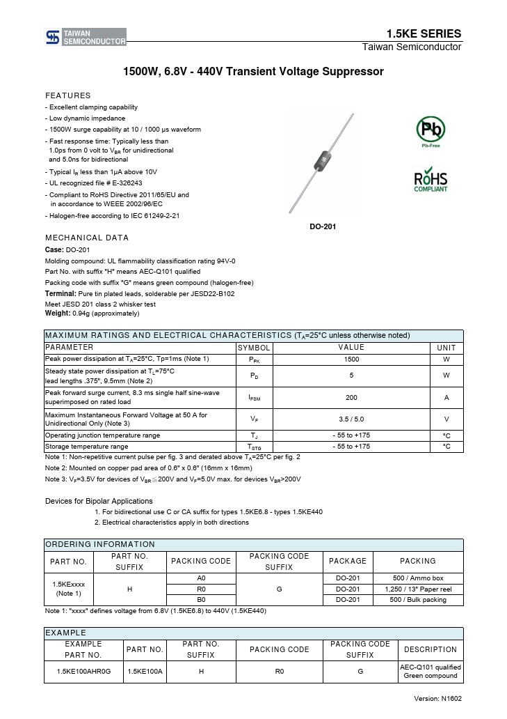 1.5KE160 Taiwan Semiconductor