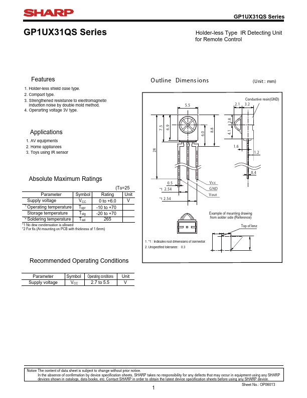 GP1UX31QS Sharp Electrionic