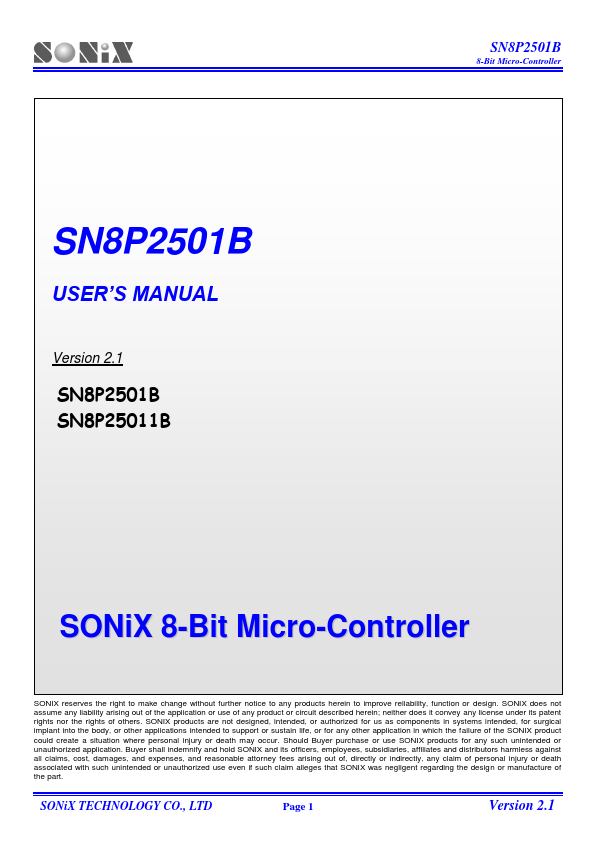 SN8P25011BS SONiX