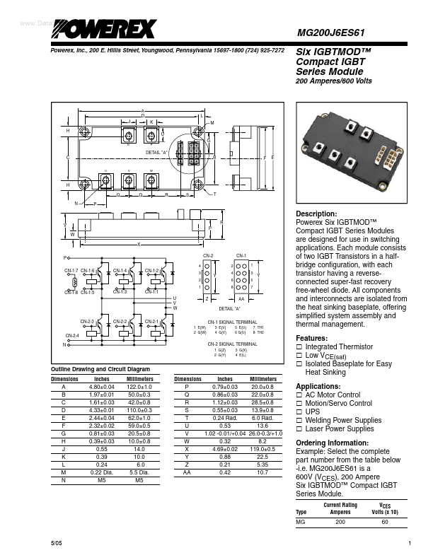 MG200J6ES61 Powerex Power Semiconductors
