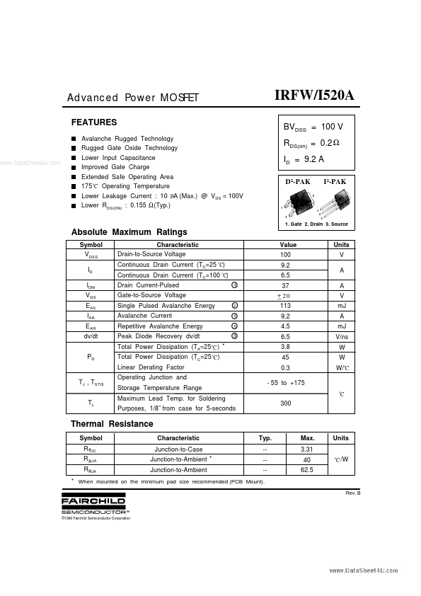 <?=IRFW520A?> डेटा पत्रक पीडीएफ