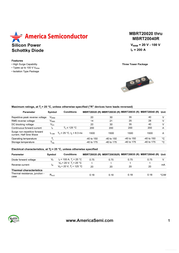 MBRT20035 America Semiconductor