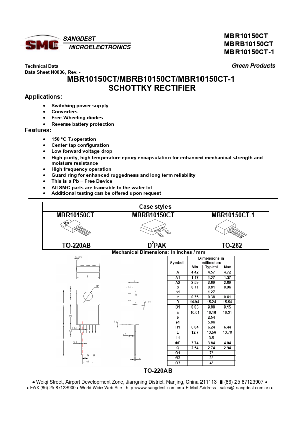 MBRB10150CT SANGDEST MICROELECTRONICS