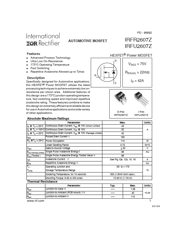 IRFR2607Z International Rectifier