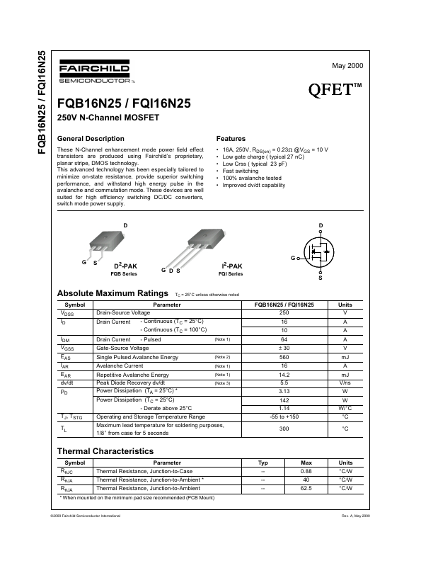 <?=FQB16N25?> डेटा पत्रक पीडीएफ