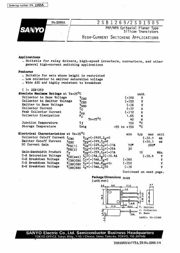 2SD1905 Sanyo Semicon Device