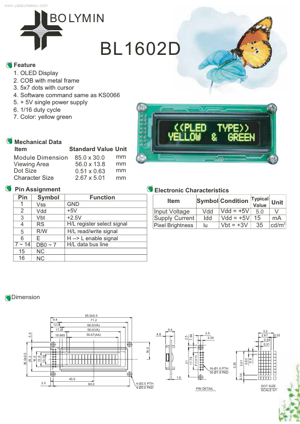 <?=BL1602D?> डेटा पत्रक पीडीएफ