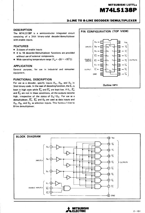 <?=M74LS138P?> डेटा पत्रक पीडीएफ