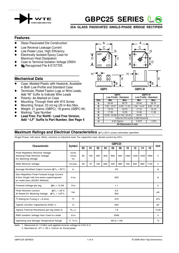 GBPC2501W Won-Top Electronics