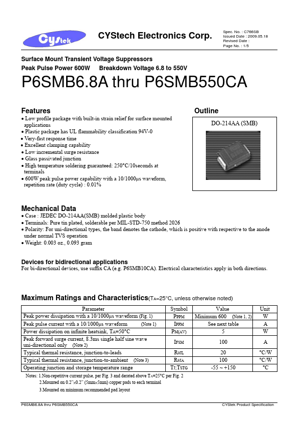 P6SMB300A CYStech Electronics