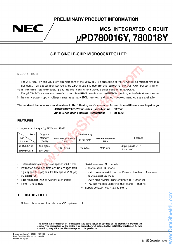 UPD780016Y NEC Electronics