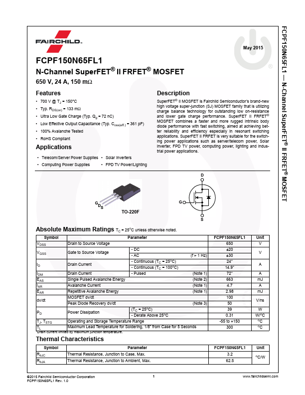 FCPF150N65FL1 Fairchild Semiconductor