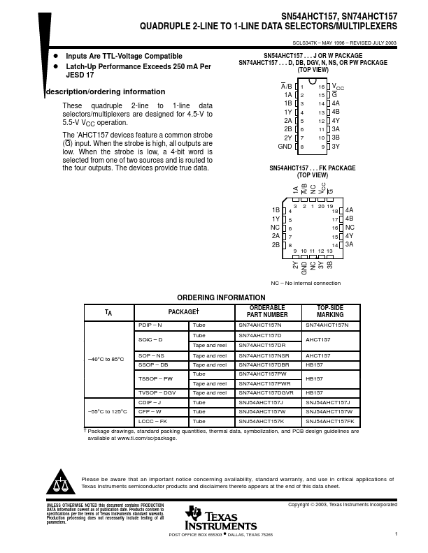 SN54AHCT157 Texas Instruments