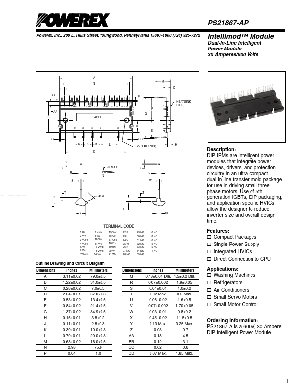 PS21867-AP Powerex Power Semiconductors