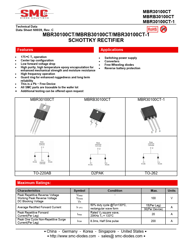 MBR30100CT SMC Diode