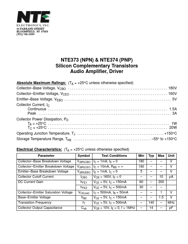 <?=NTE373?> डेटा पत्रक पीडीएफ