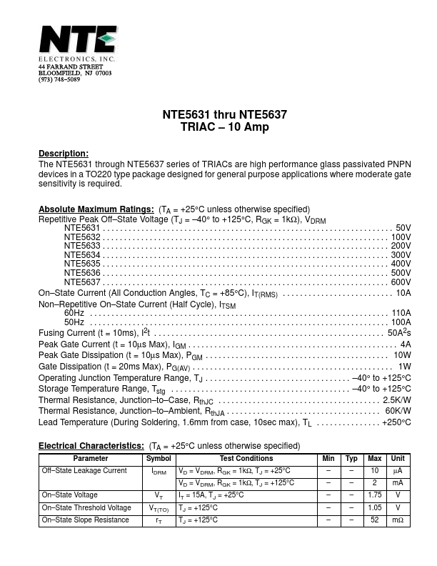 <?=NTE5637?> डेटा पत्रक पीडीएफ