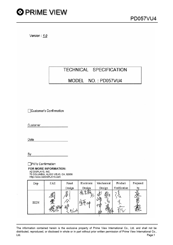 PD057VU4 AZ Displays