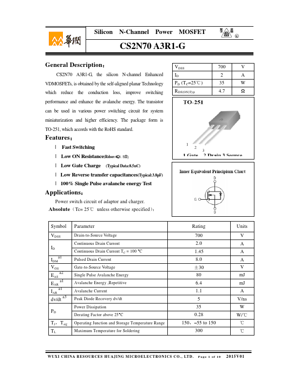 CS2N70A3R1-G Huajing Microelectronics