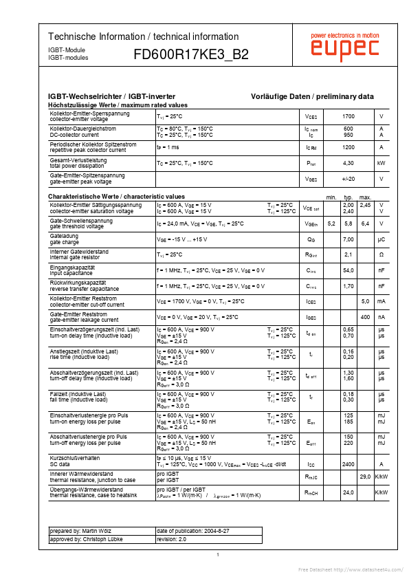 <?=FD600R17KE3_B2?> डेटा पत्रक पीडीएफ