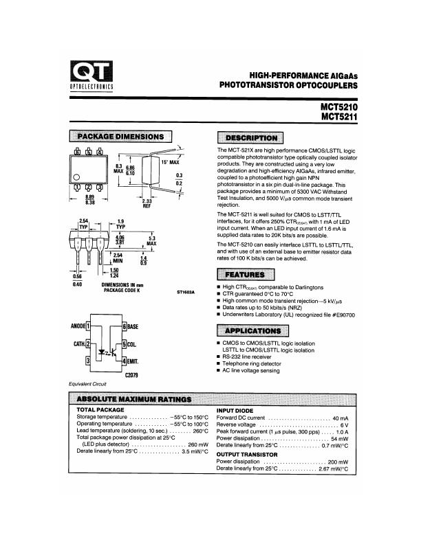 MCT5211 QT Optoelectronics