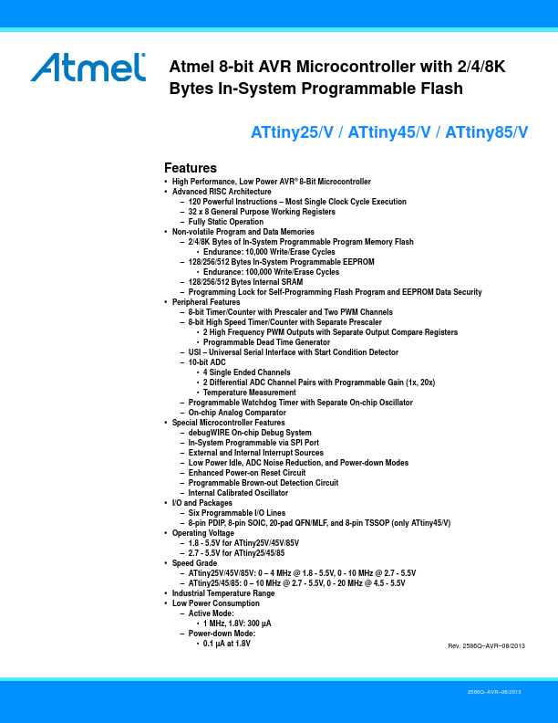<?=ATtiny85V?> डेटा पत्रक पीडीएफ