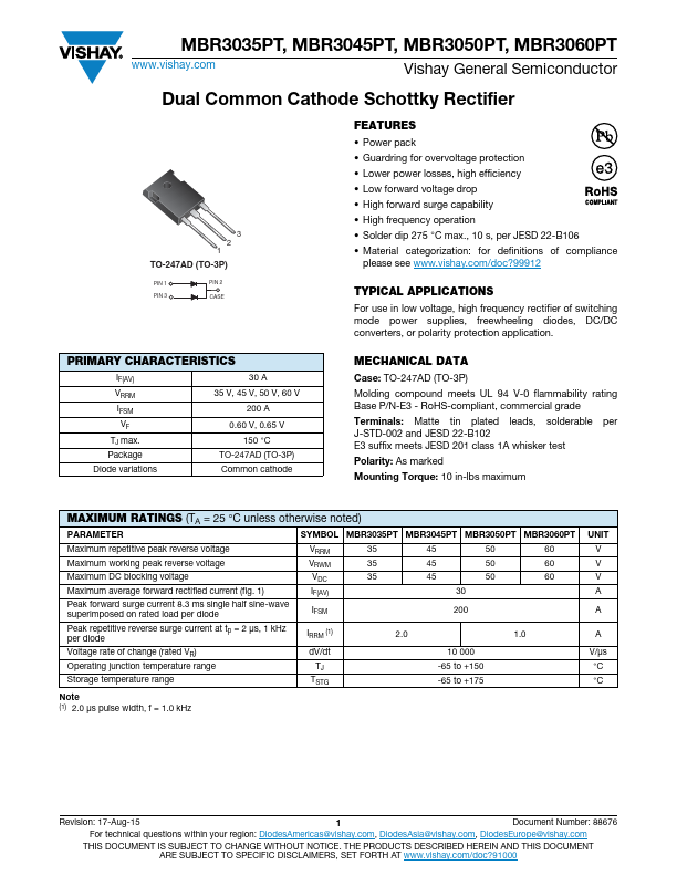 <?=MBR3060PT?> डेटा पत्रक पीडीएफ