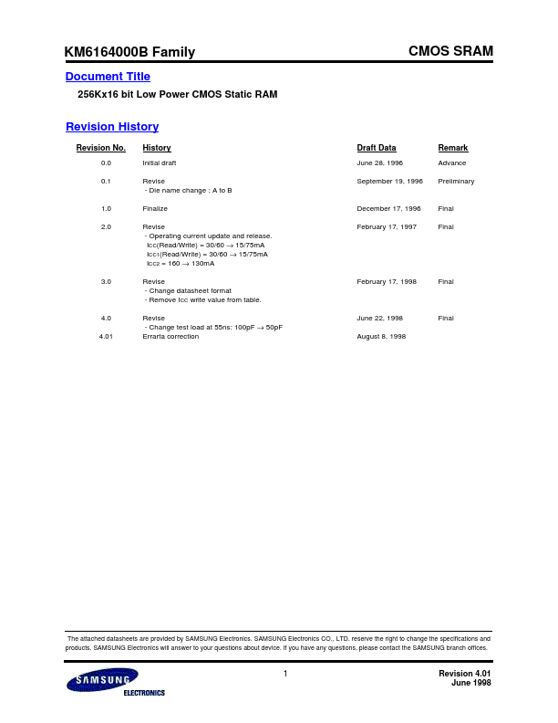 KM6164000B Samsung semiconductor