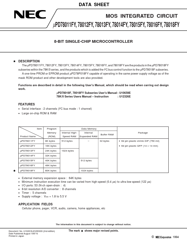 UPD78012FY NEC Electronics